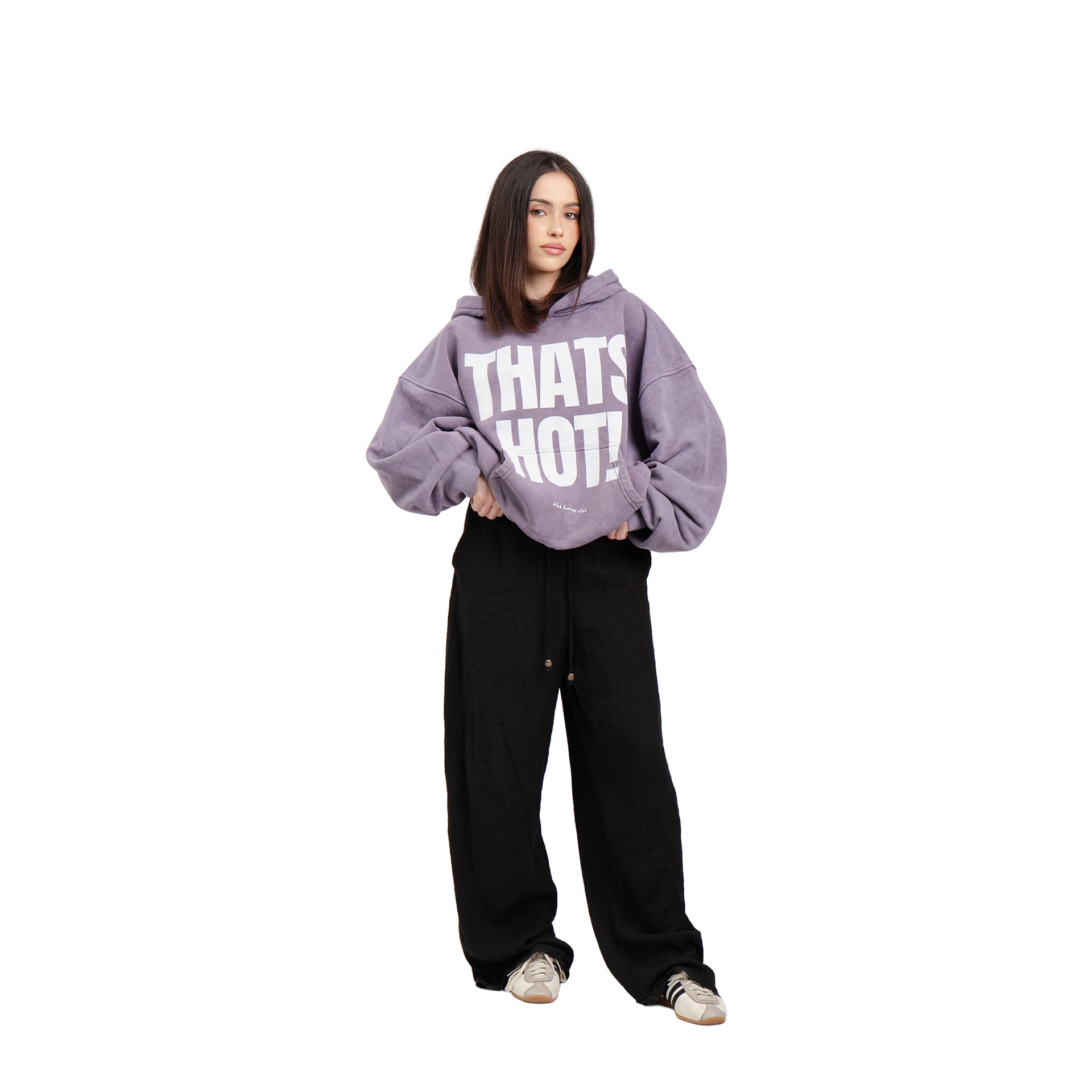 Kapuzenpullover „That's Hot!“ Violett Washed