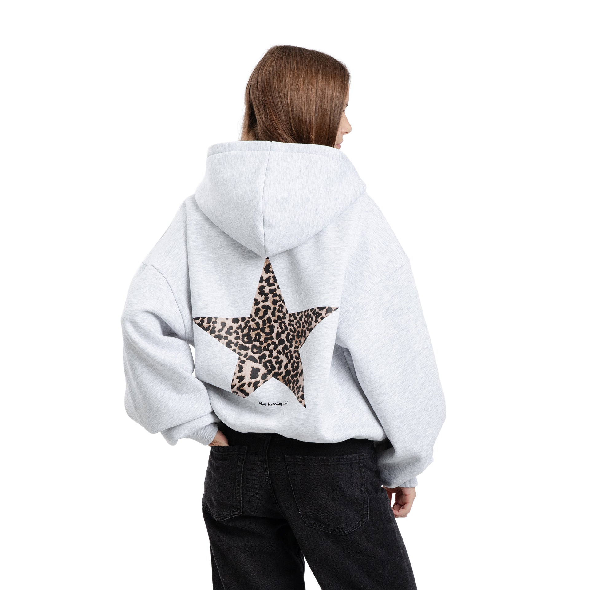 Sweatshirt Zip Leopard Stars Grau