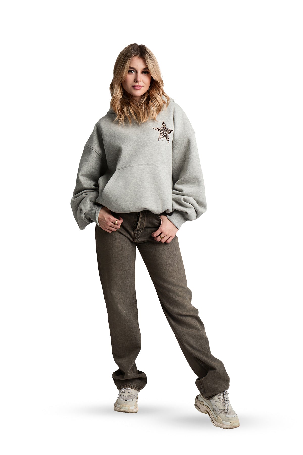 Sweatshirt Leopard Stars Grau Melange