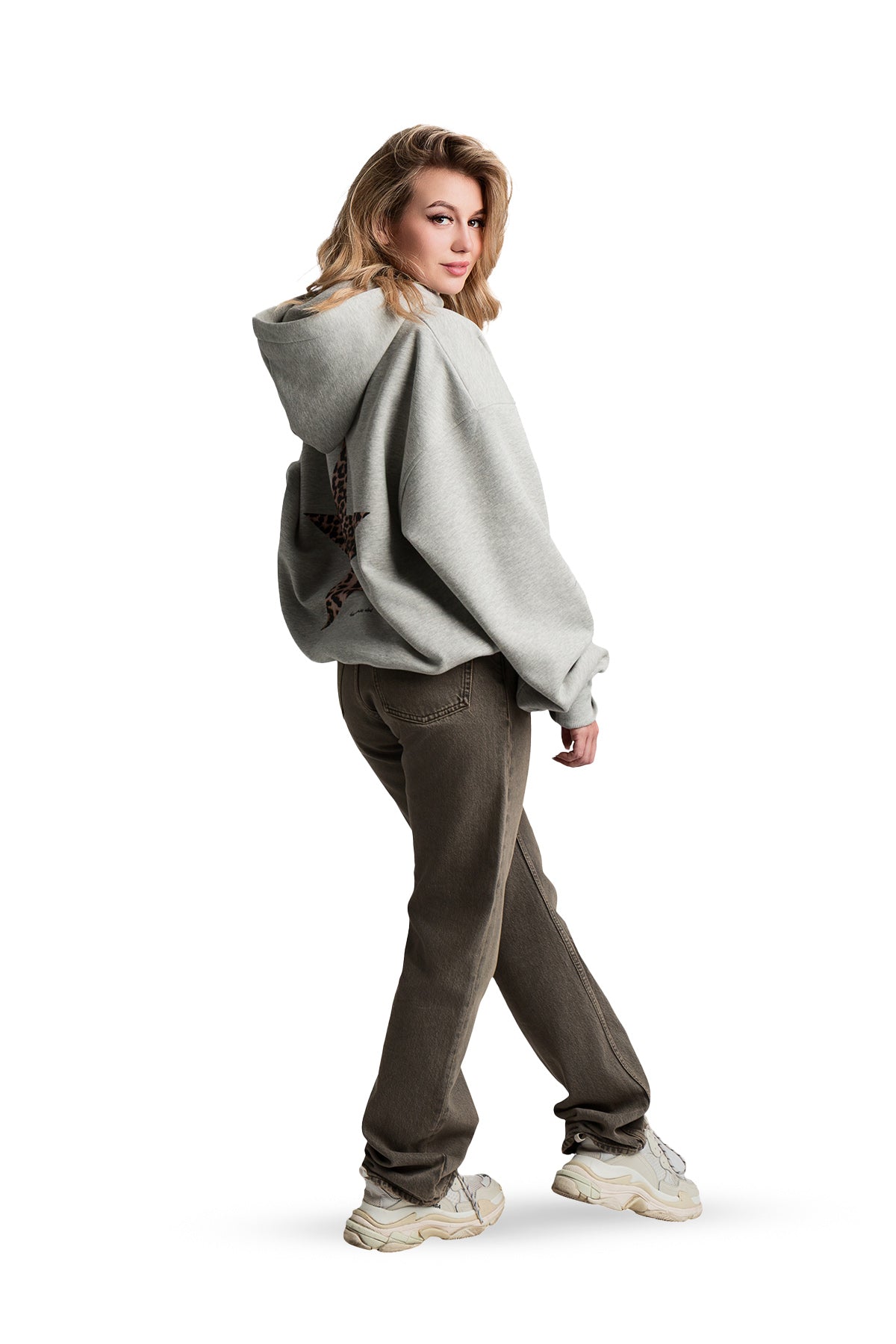 Sweatshirt Leopard Stars Grau Melange