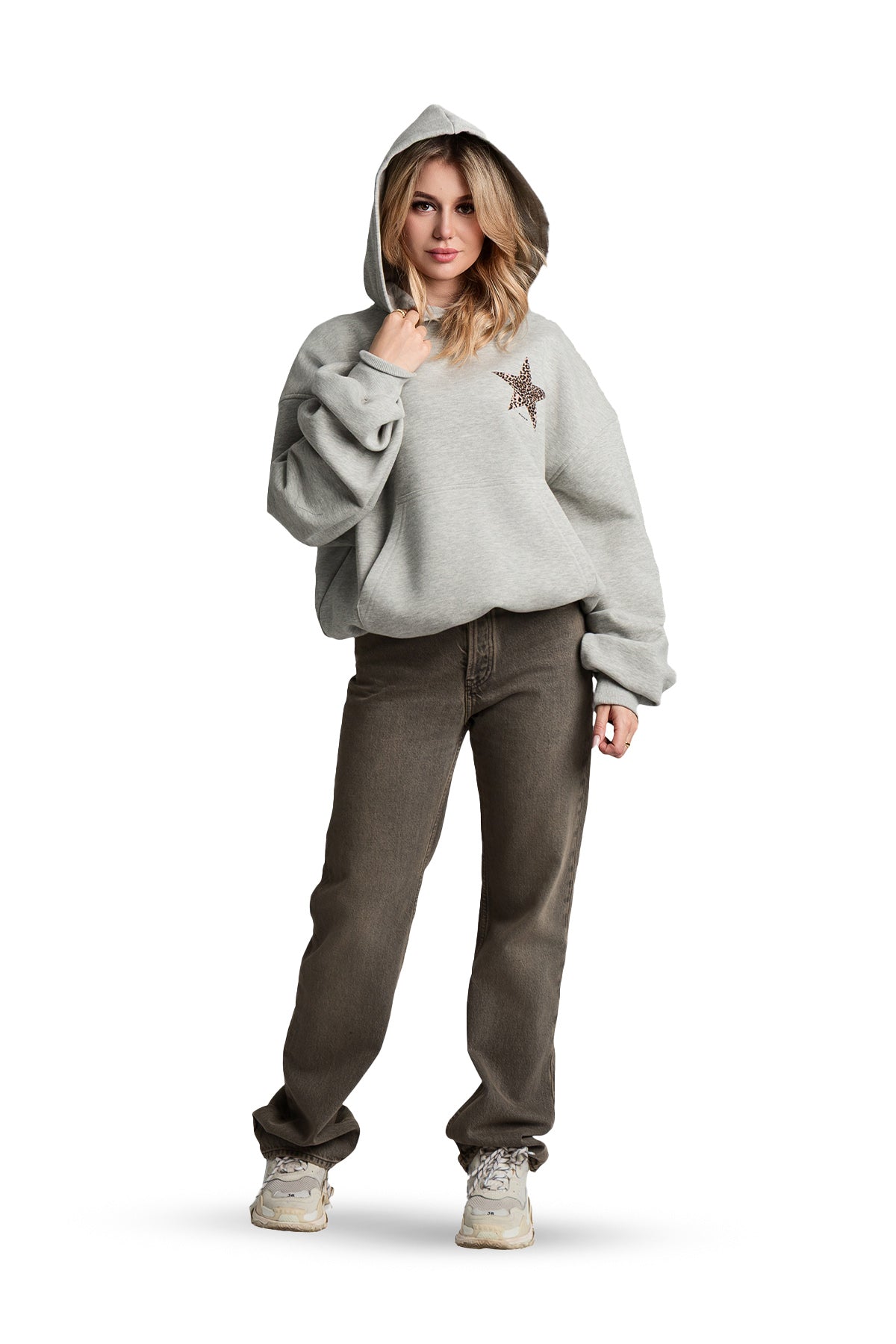 Sweatshirt Leopard Stars Grau Melange