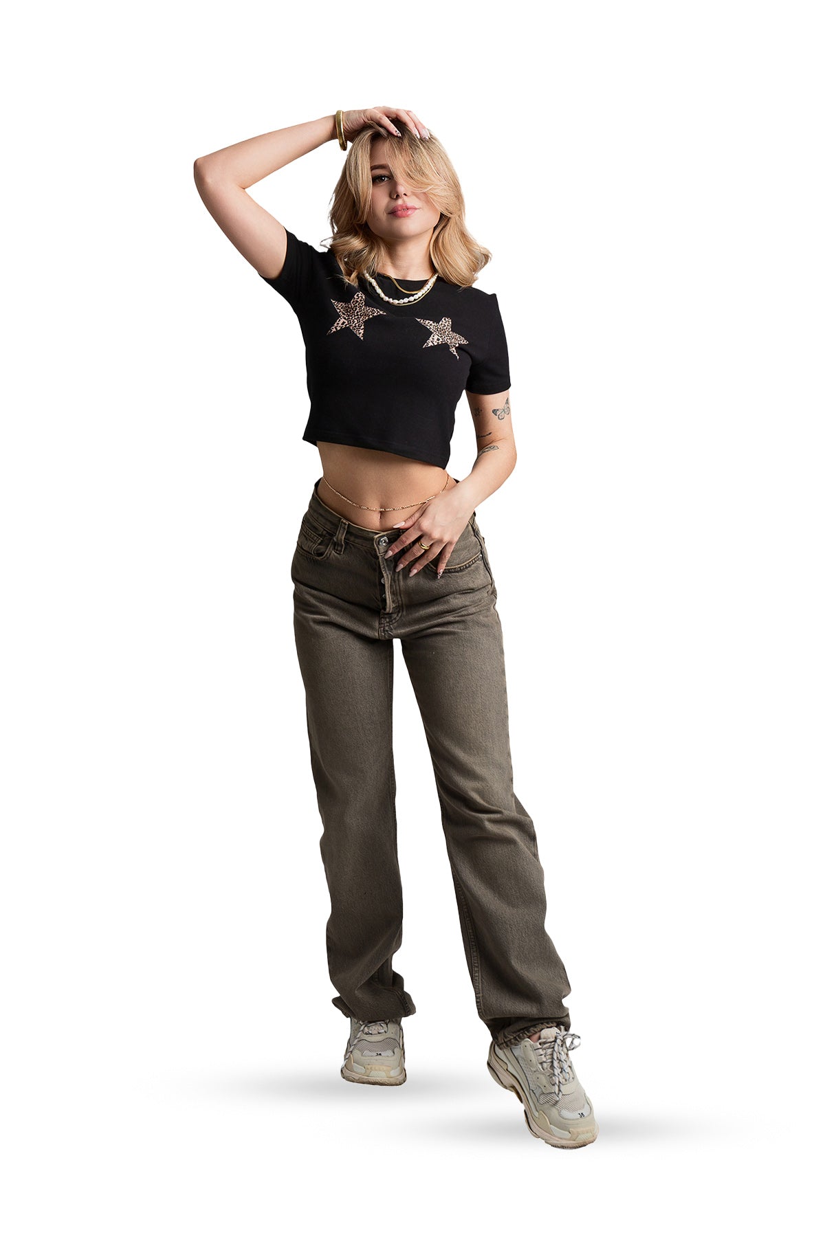 Babe Top Leopard Stars Schwarz